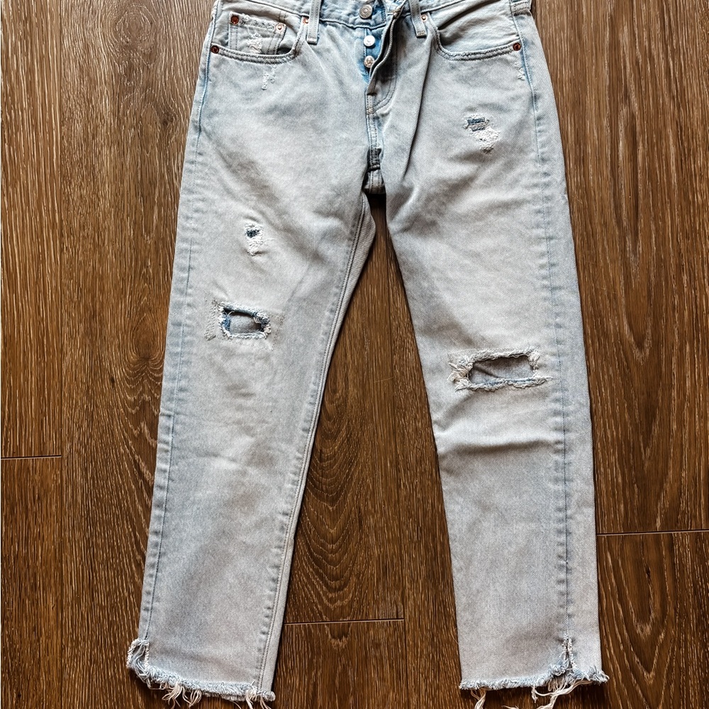 Levi's Blue Straight Jeans with Vintage Distressed Look
